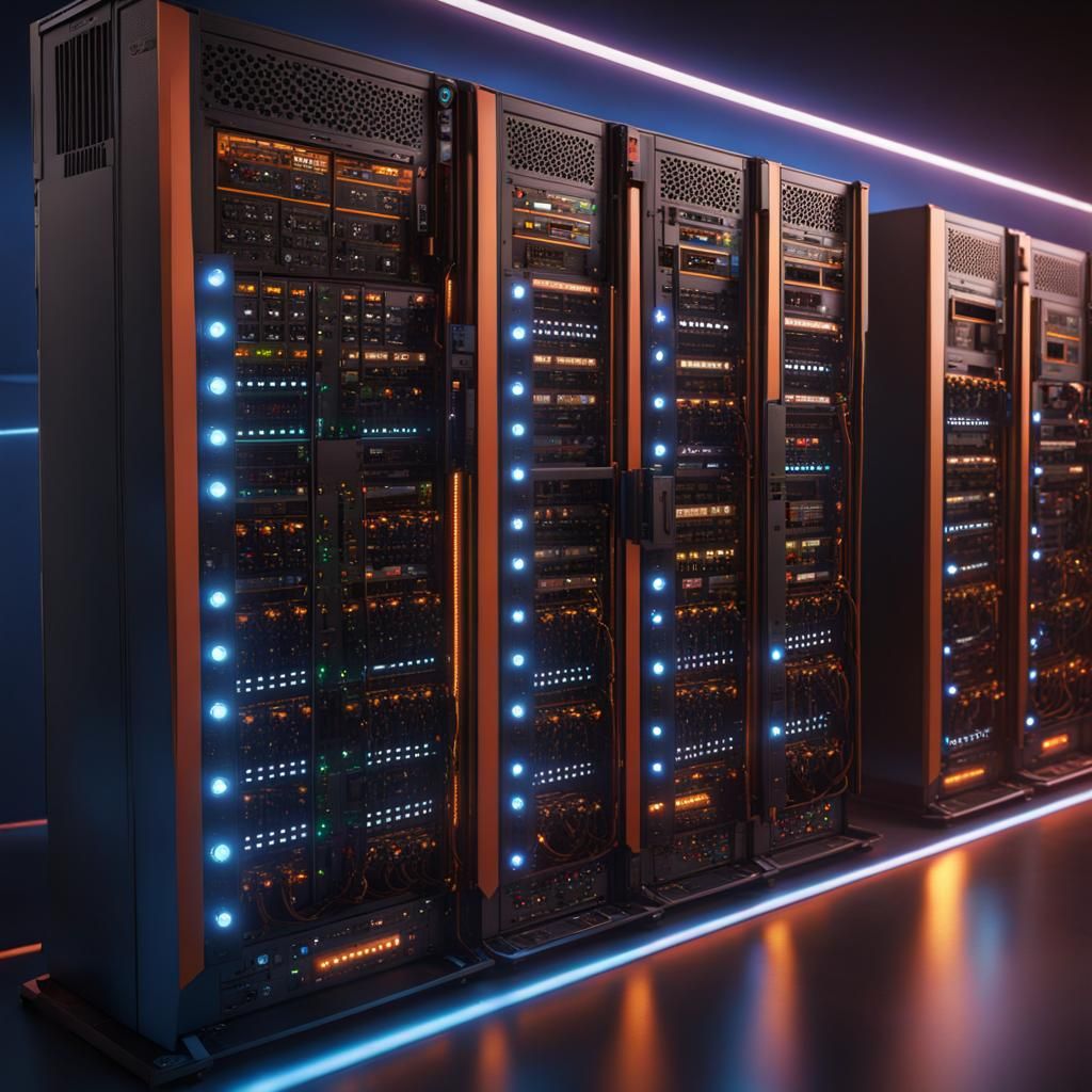 Detailed IT Server Rack with Network Switches