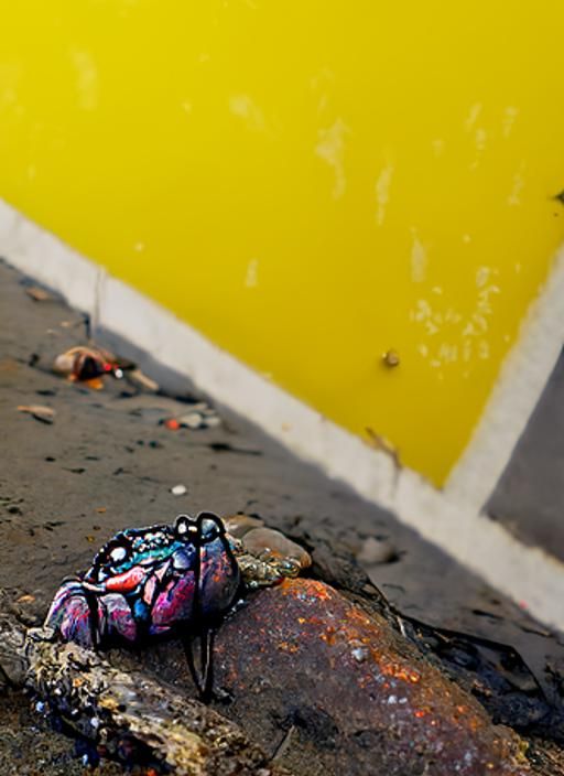 Colorful Graffiti Crab on Rocky Beach