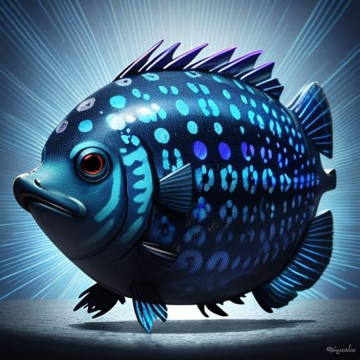 Armored Pufferfish with Glowing Runes: Digital Art