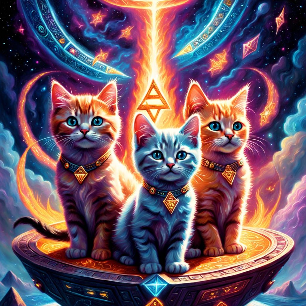 Ethereal Kitten Space Odyssey in Vibrant Oil