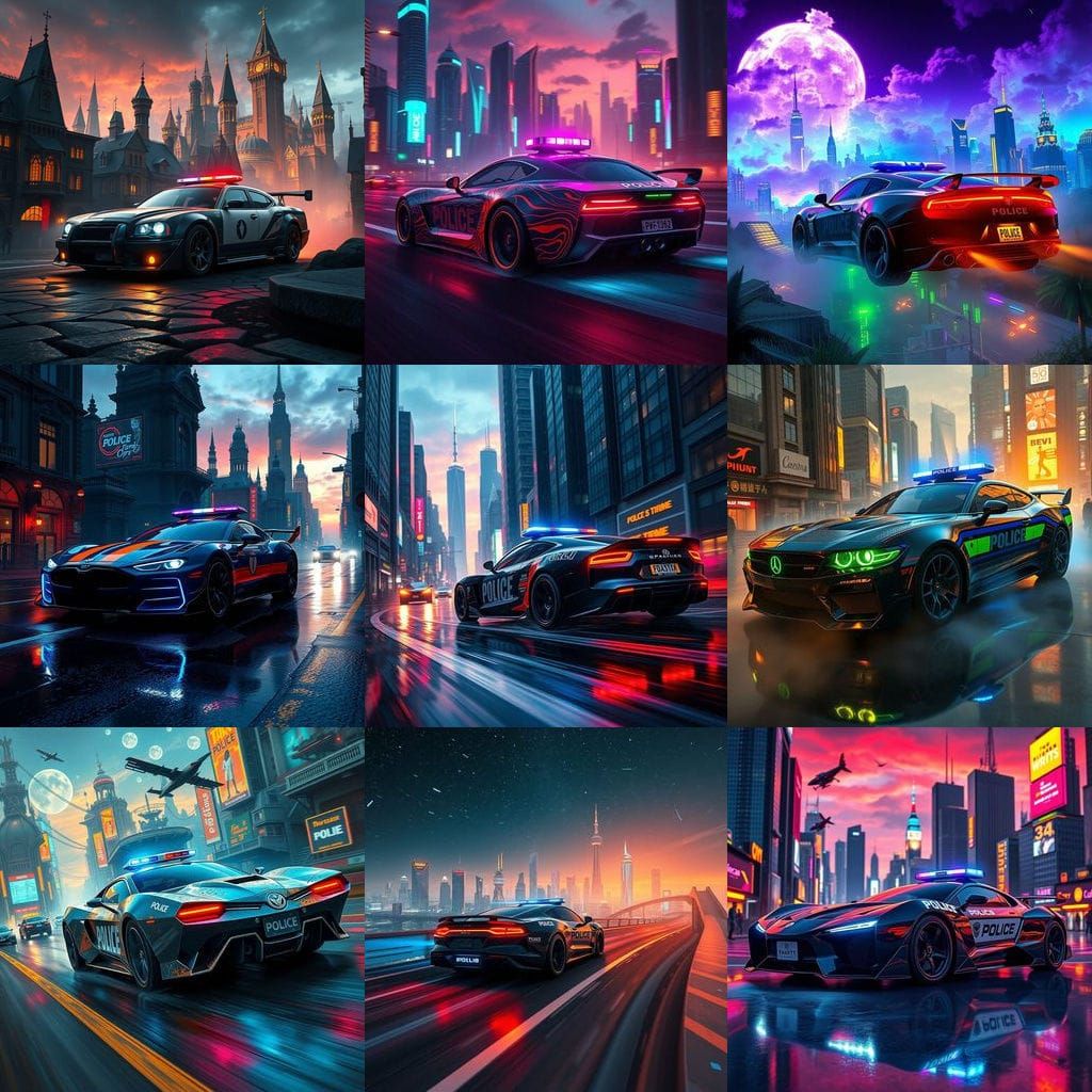 Ethereal Police Car in Vibrant Fantasy World