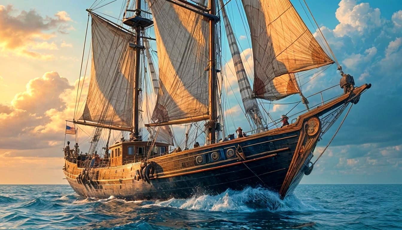 Brig Sailboat Made of Colorful Nails and Screws