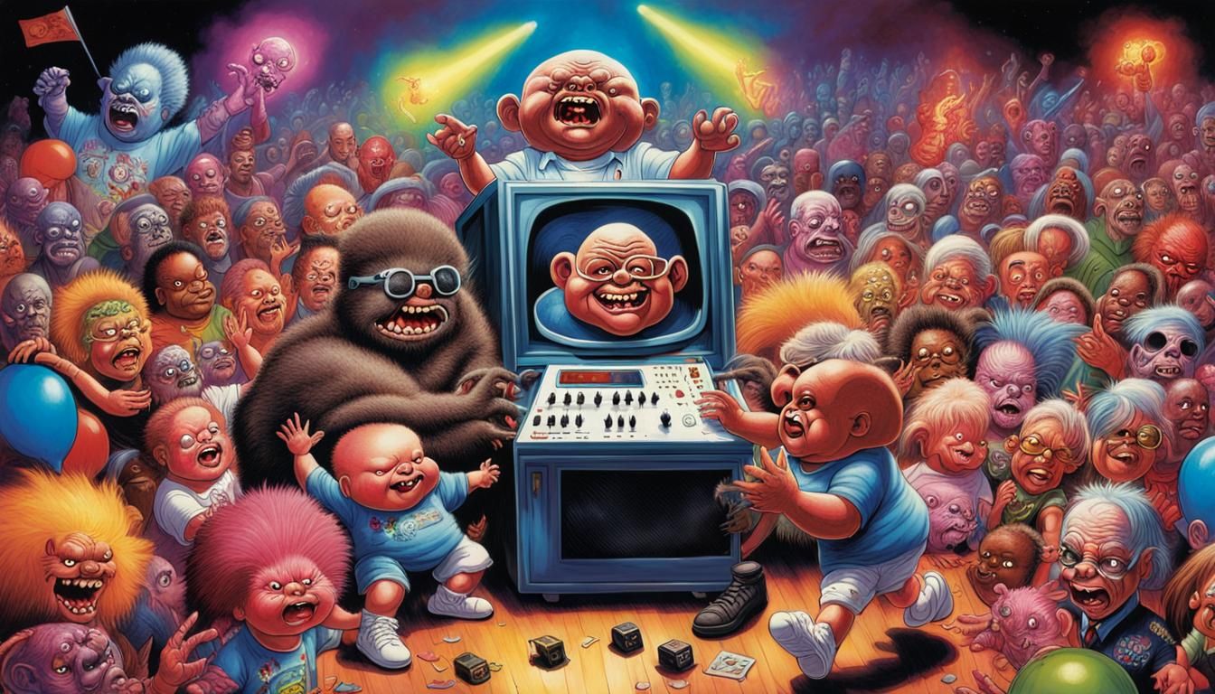 Garbage pail kids in a rave where the dj is carl cox