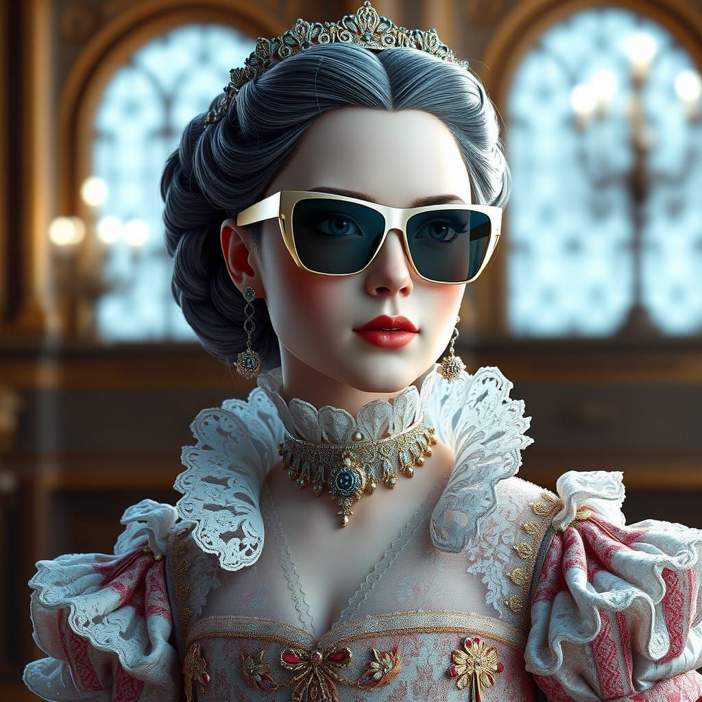 Luxurious Futuristic Marie Antoinette in Anime Style