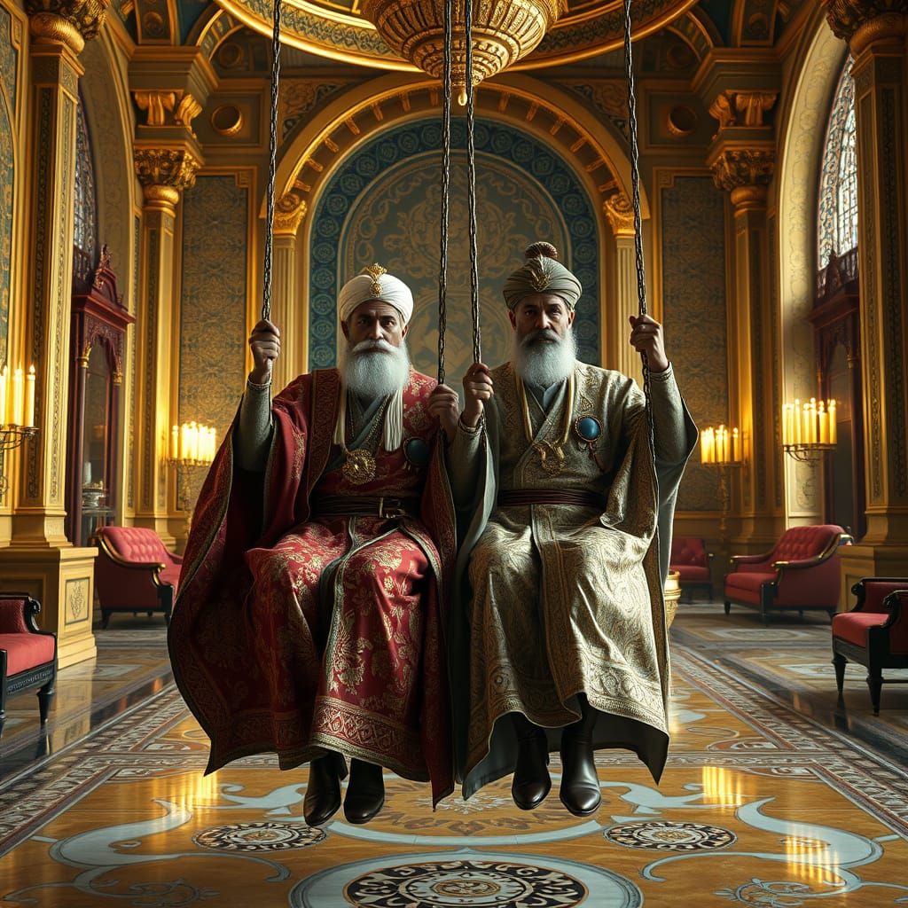 Opulent Sultans Swinging in Golden Palace