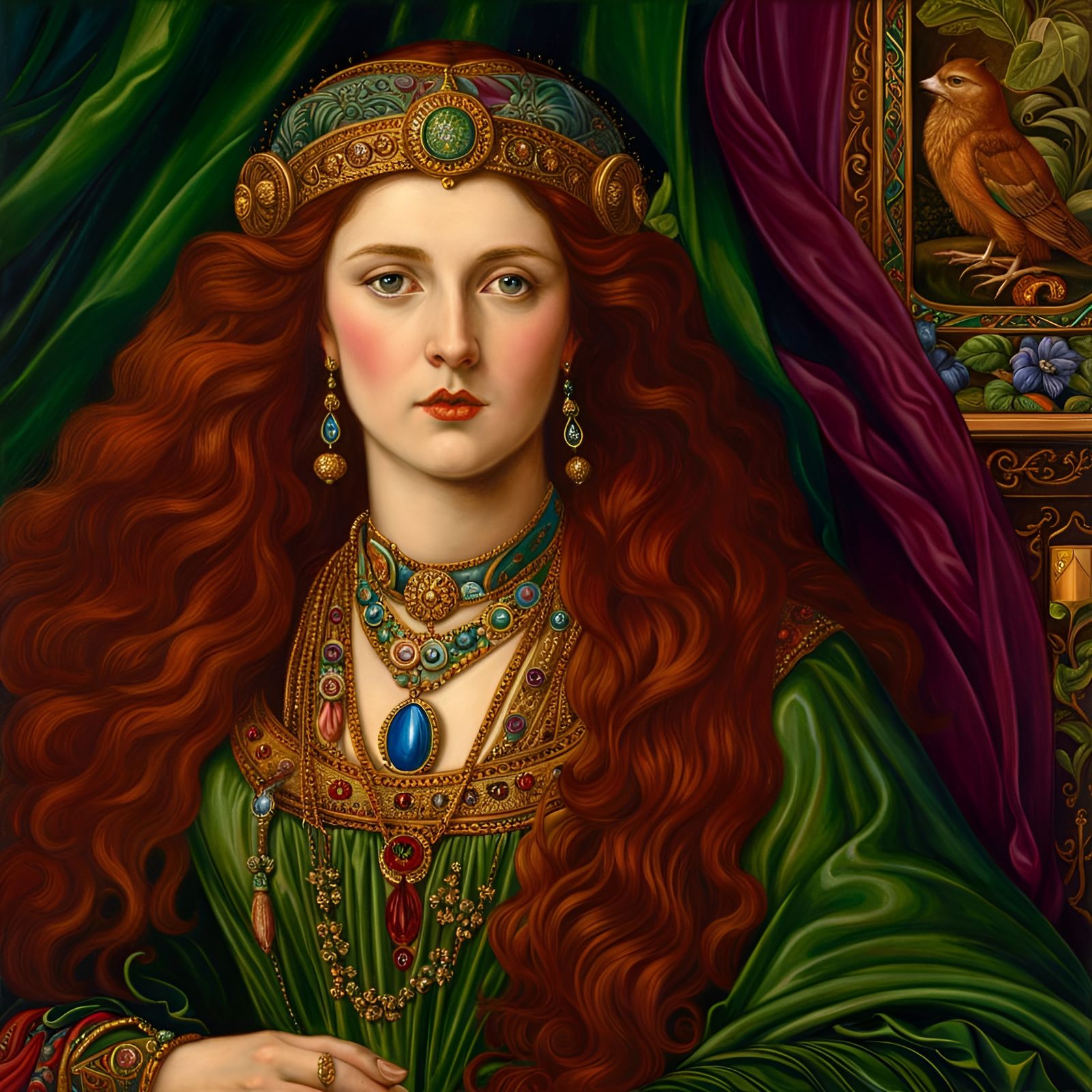 Portrait of Enchantress Morgan le Fay (Homage to Pre-Raphaelite artist Frederick Sandys)