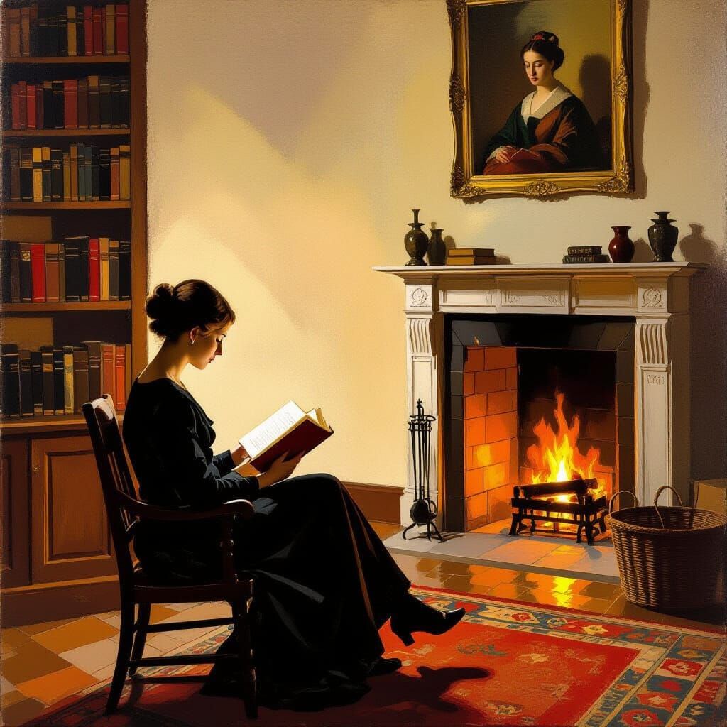 Cozy Library Scene Inspired by Old Masters