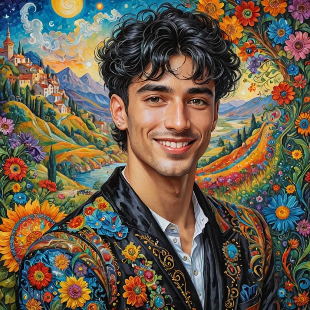 Smiling Italian Man in Surrealist Art Style