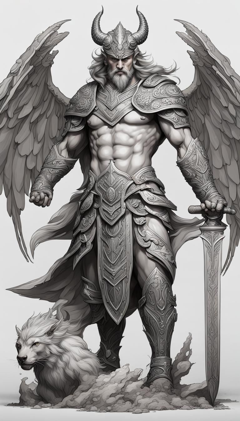 Mythical Warriors: Black and White T-Shirt Designs