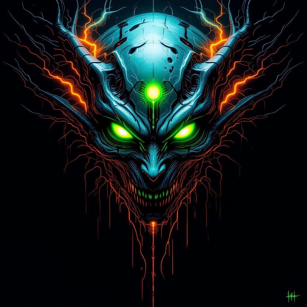 Monstrous Alien Biopunk Horror Emerging from Darkness