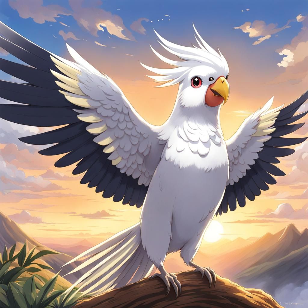 Anime Style Cockatiel Waving Wings