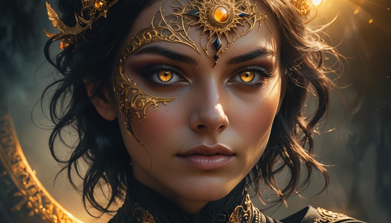 Golden Sun Portrait in Surreal Digital Art