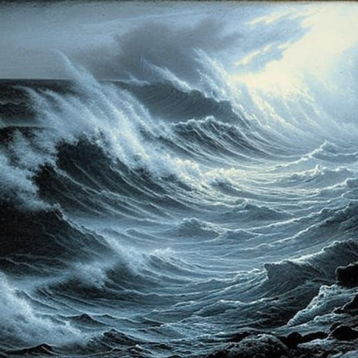 Horrific Tsunami in Dark Romanticism Style