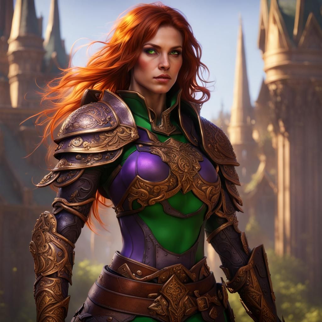 Beautiful Auburn-haired Paladin in Dark Fantasy Style