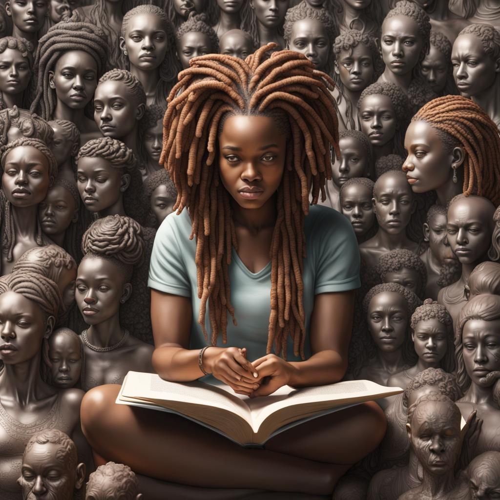 African American Woman Reading: Hyperrealistic 3D Statue