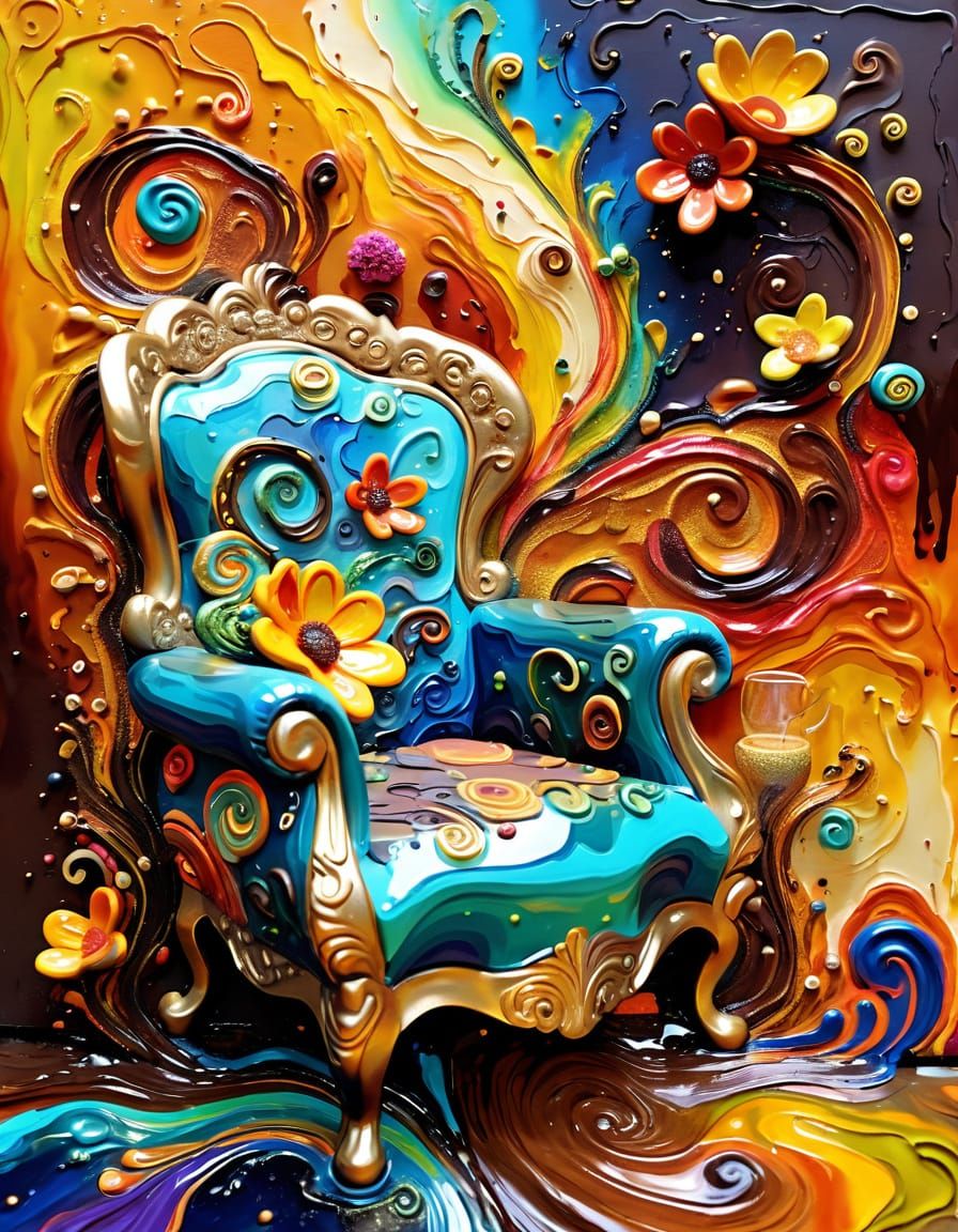 Ornate Soda Armchair of Liquid Gold and Coffee