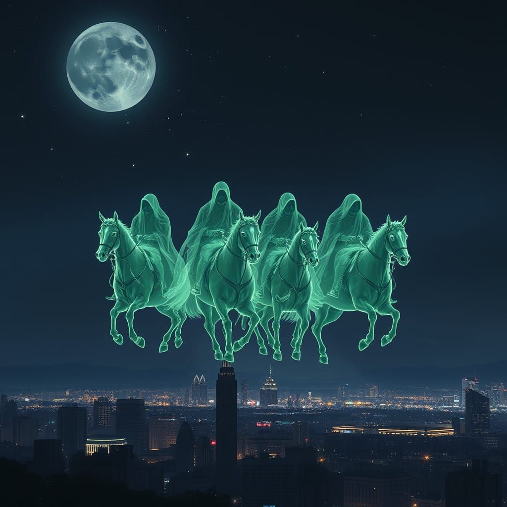 Mystical Horsemen Ride Across the Starry Night Sky