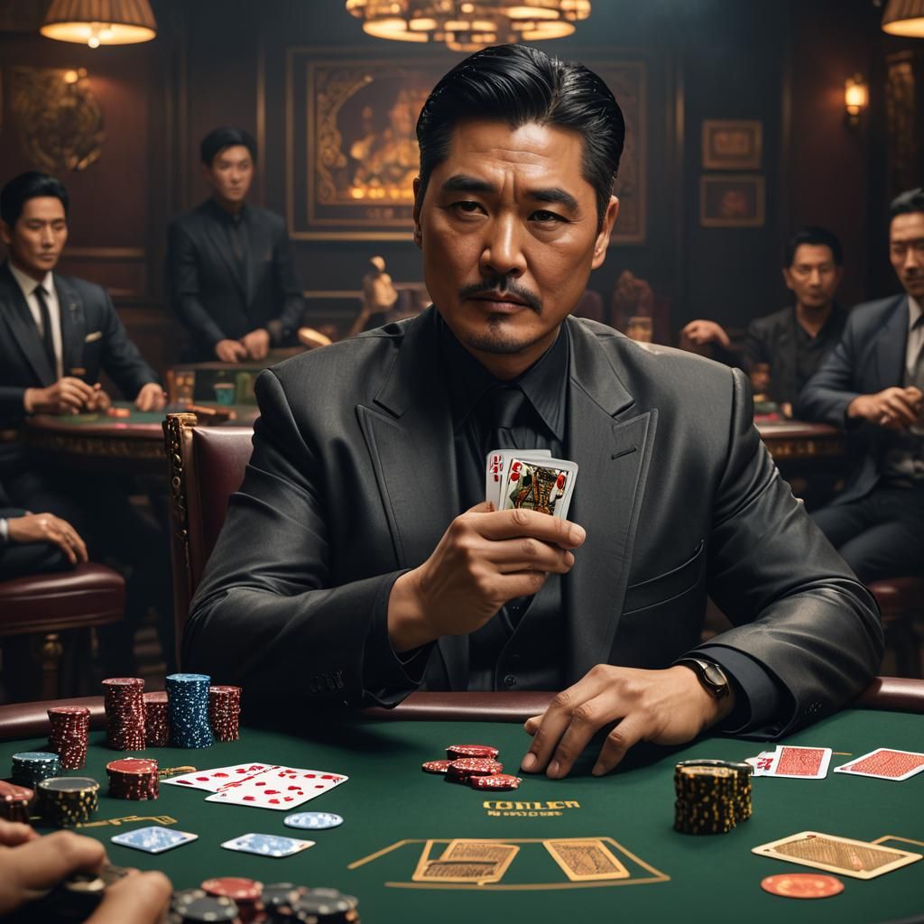 Chow Yun-Fat at Poker Table: Detailed Matte Painting
