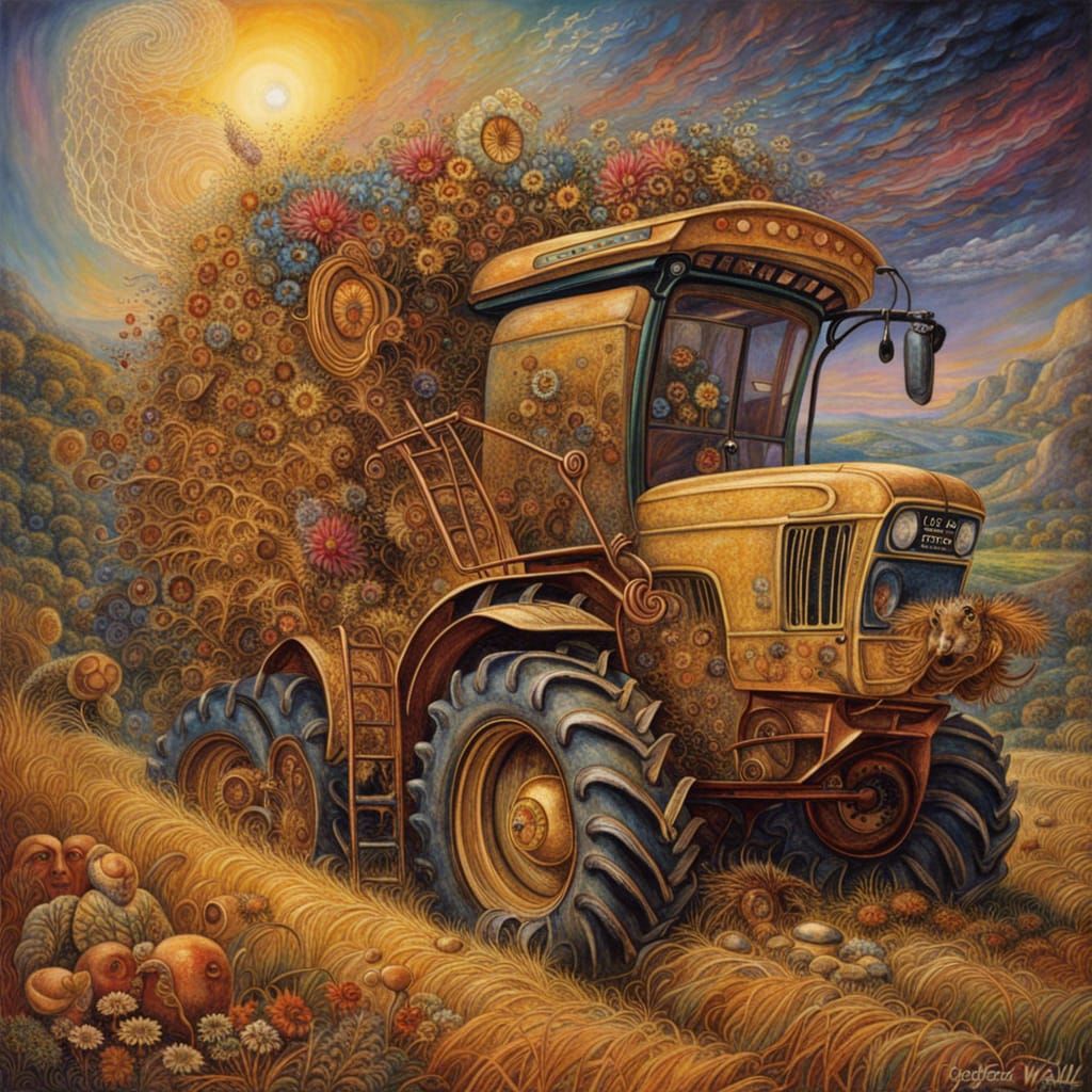 Surreal Combine Harvester in Dreamscape
