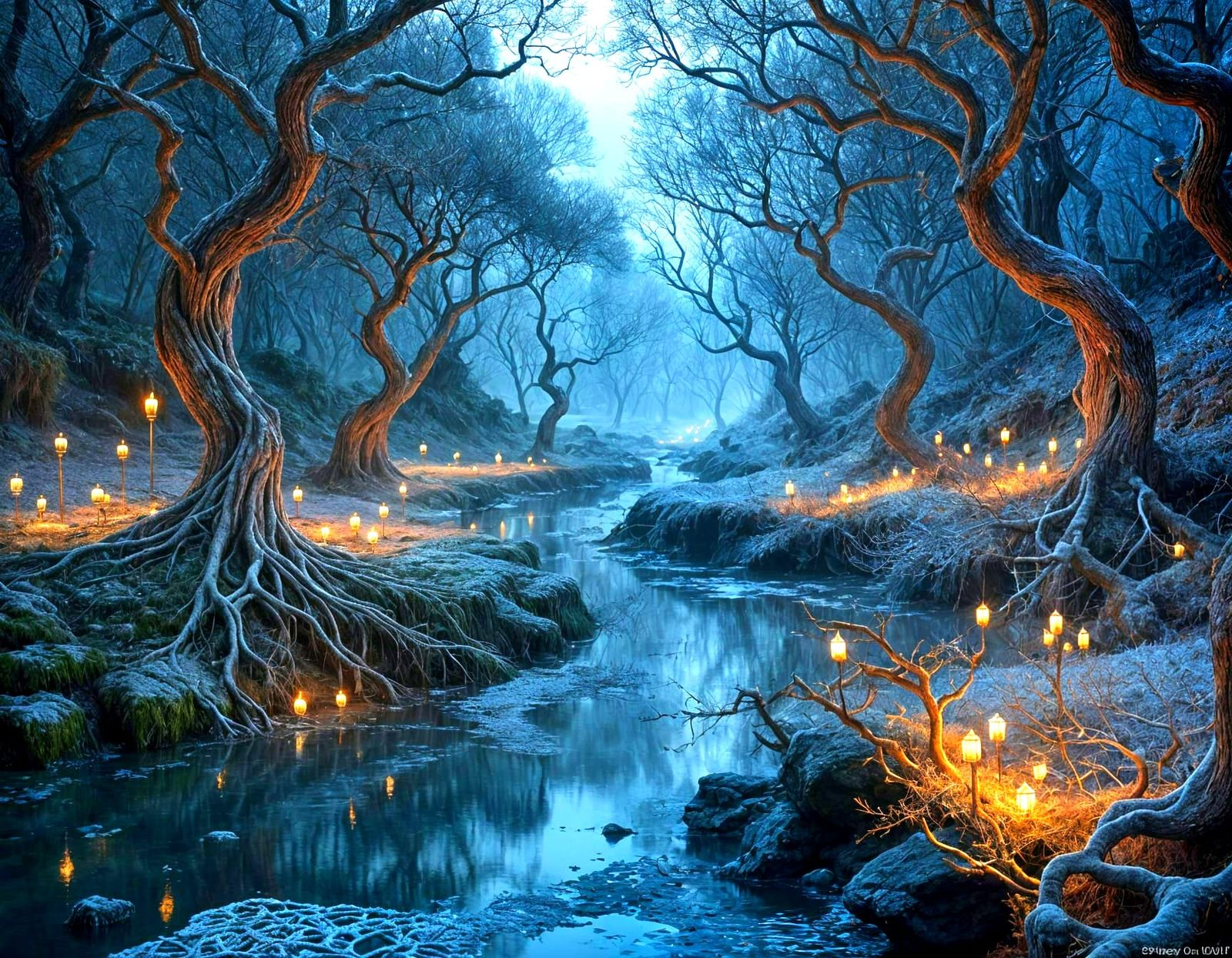 Ethereal White Lace Realm in Frosty Twilight