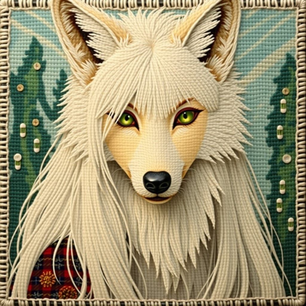 Wolfie (Woven tapestry surrealism)