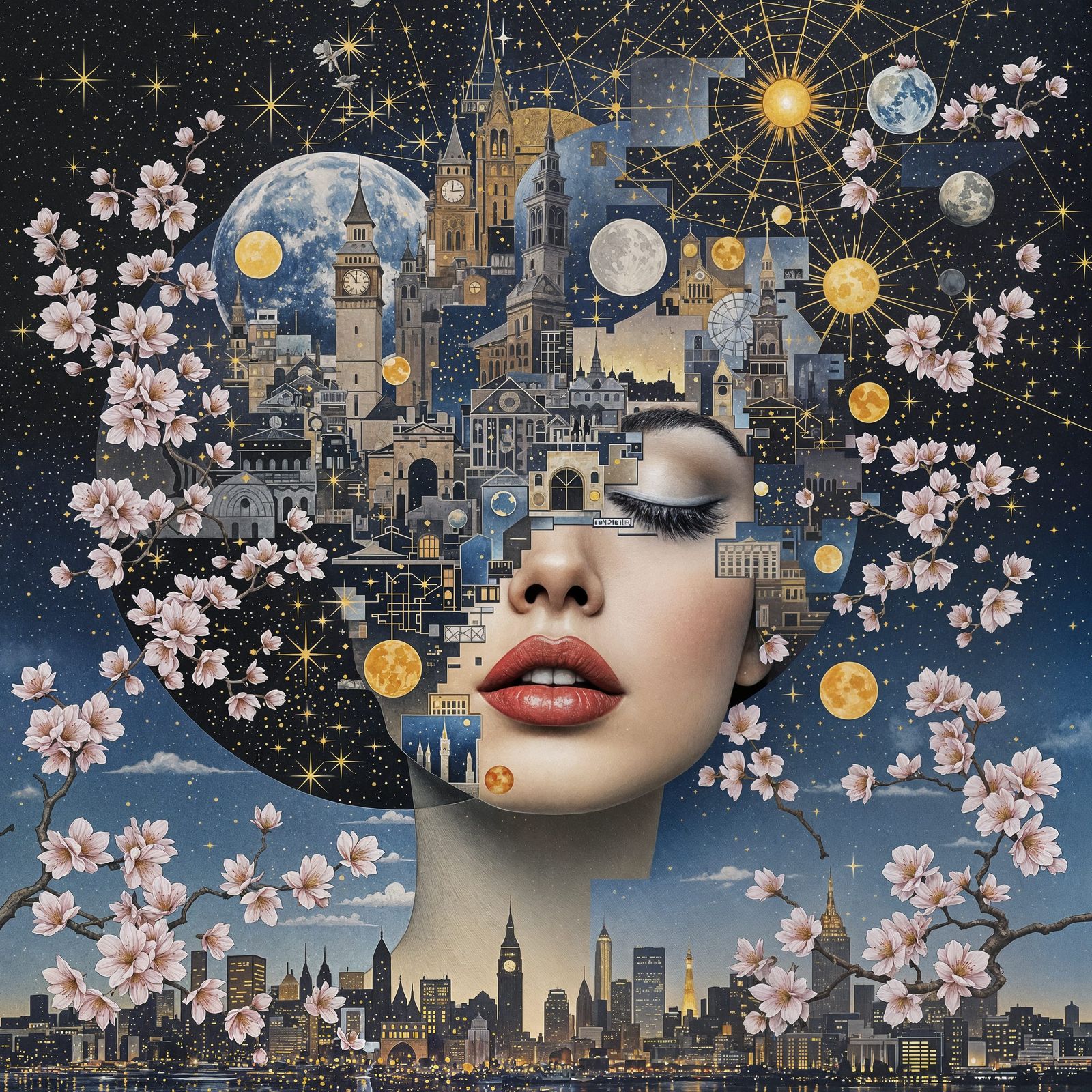 Cosmic Cityscape Goddess in Impressionistic Bloom