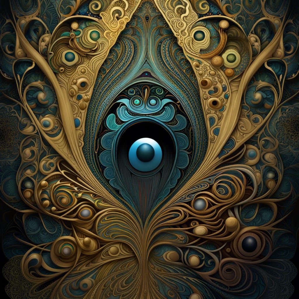 Art Nouveau Fingerprint Fractal with Wet Brush Effect