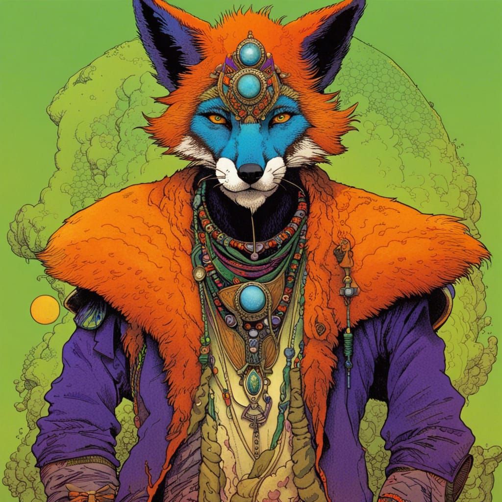 Punk Rock Fox Shaman: Moebius-Inspired Portrait