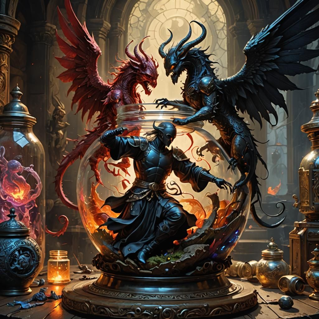 Demon Angel Yin Yang Battle in Medieval Lab