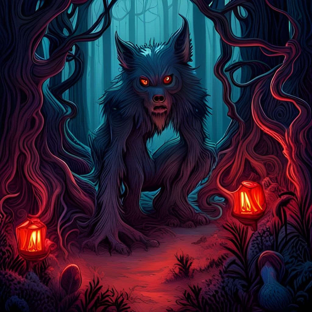 Werewolf in Enchanted Forest Digital Artwork