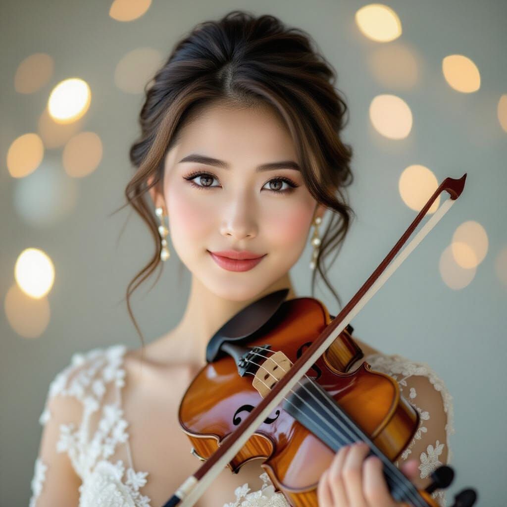 Elegant Japanese Violinist Portrait in Studio Lighting