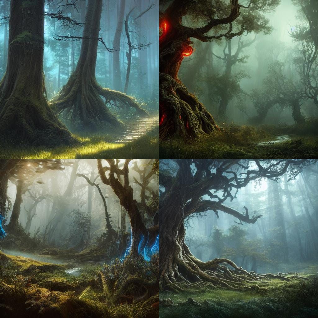 Enchanted Forest with Glowing Plants, Digital Art