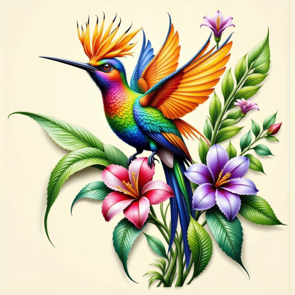 Vibrant Bird of Paradise in Lush, Impasto Style