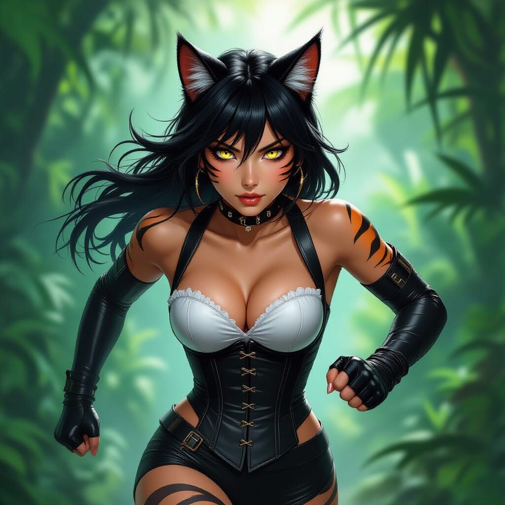 Feline Warrior Races Through Lush Jungle in Dramatic Digital...