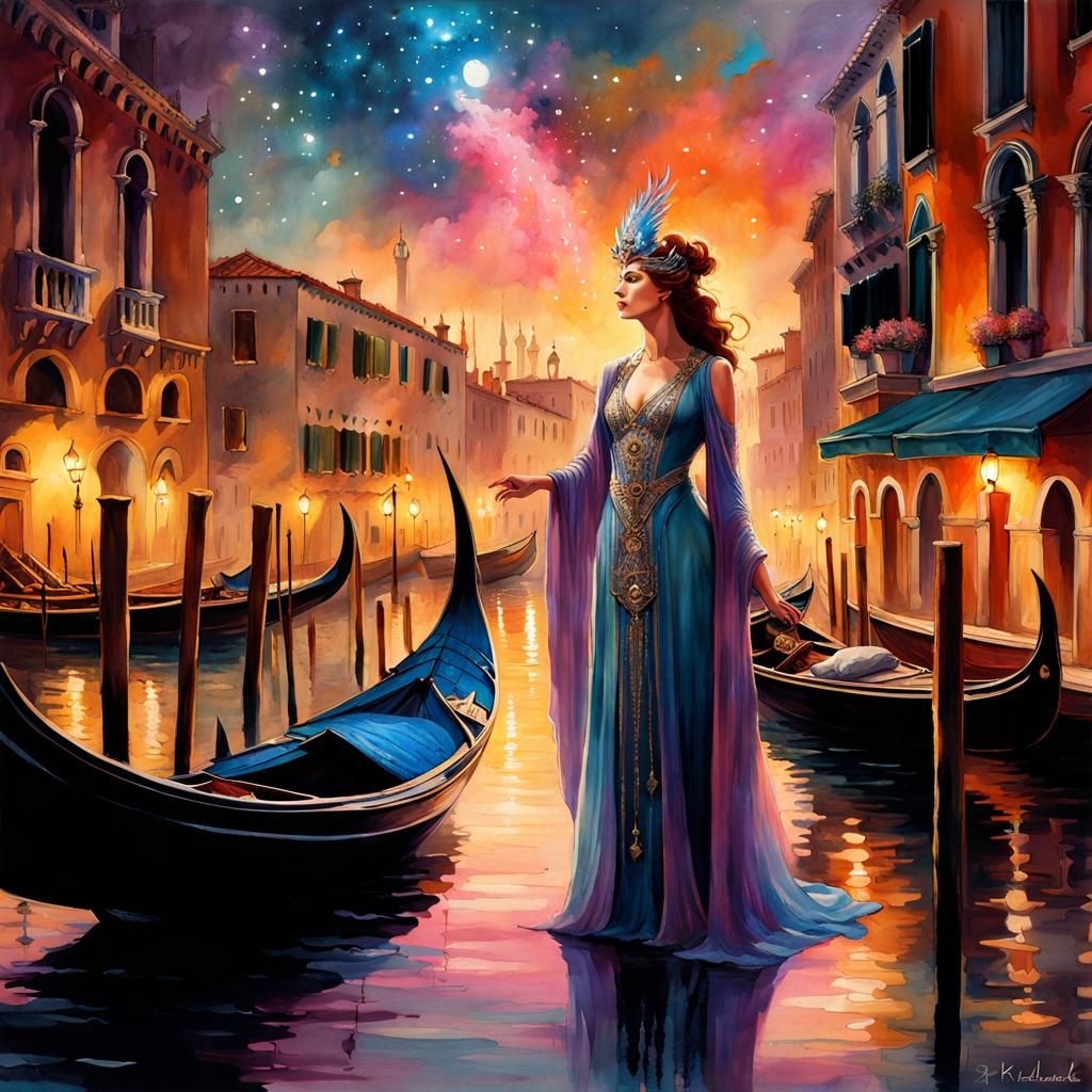 Venetian Sorceress: A Celestial Art Deco Fantasy