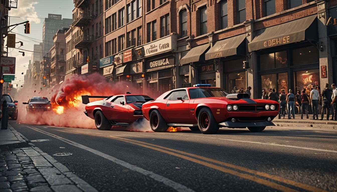 Red Funnycar Chase: Epic Cinematic Digital Matte Painting