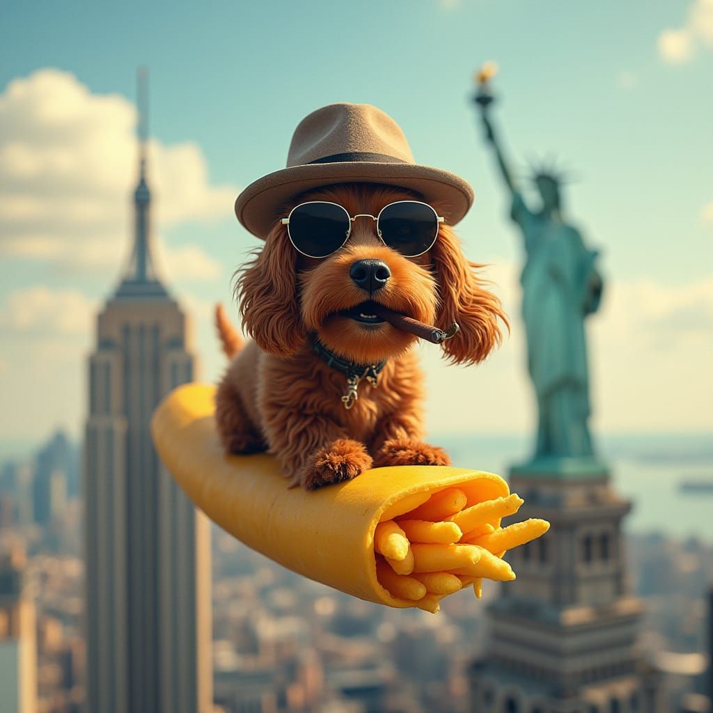 Cocker Spaniel Flies Over NYC on French Fry