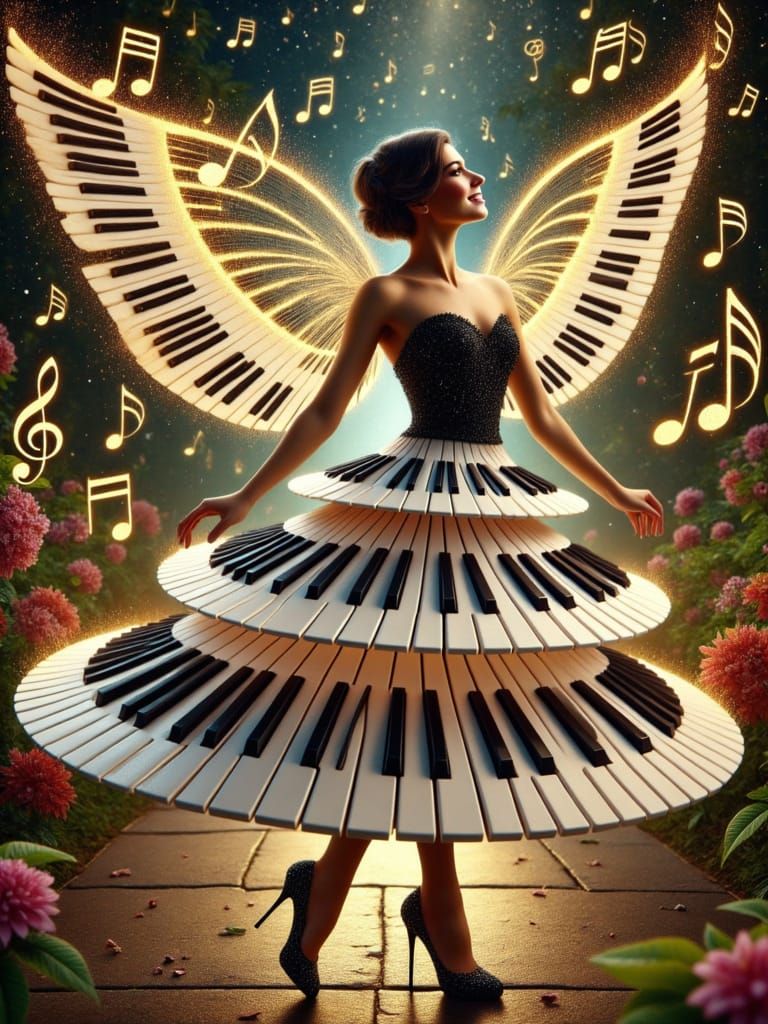 Ballerina Piano Fairy with Musical Notes