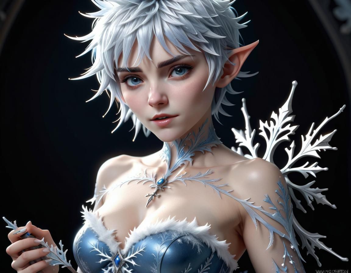 Female Jack Frost in Rococo Dark Fantasy Style