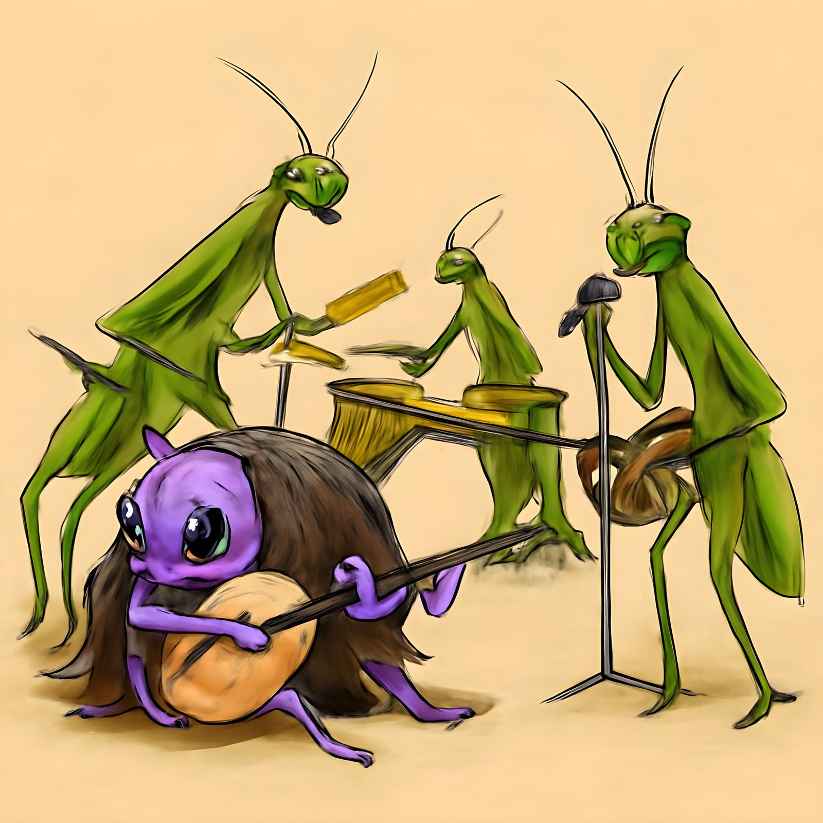 Purple Bug and Praying Mantis Band