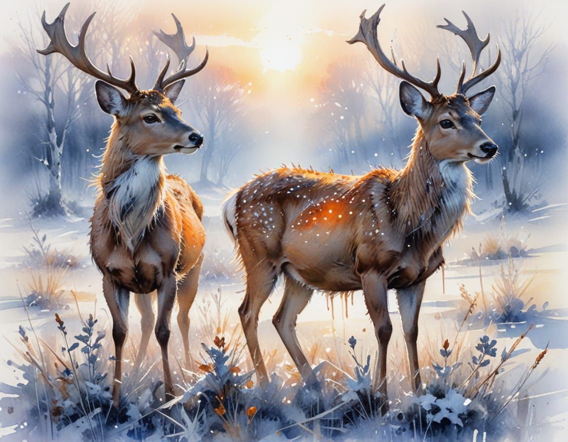 Deer in Frosty Meadow at First Light