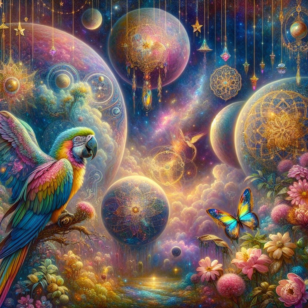 Celestial Realm with Angelic Pattern and Vibrant Floral Tape...