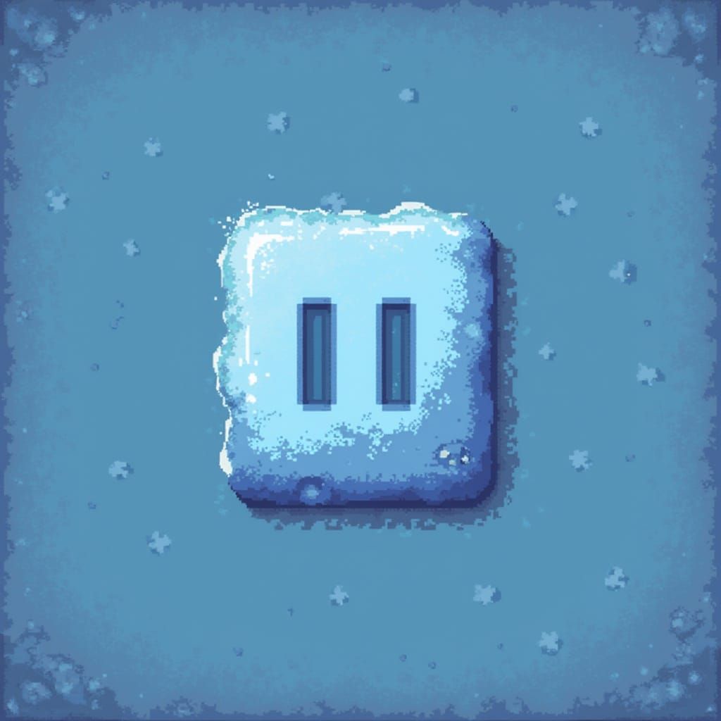 Frozen Pixel Art 'Pause' Button with Icy Theme