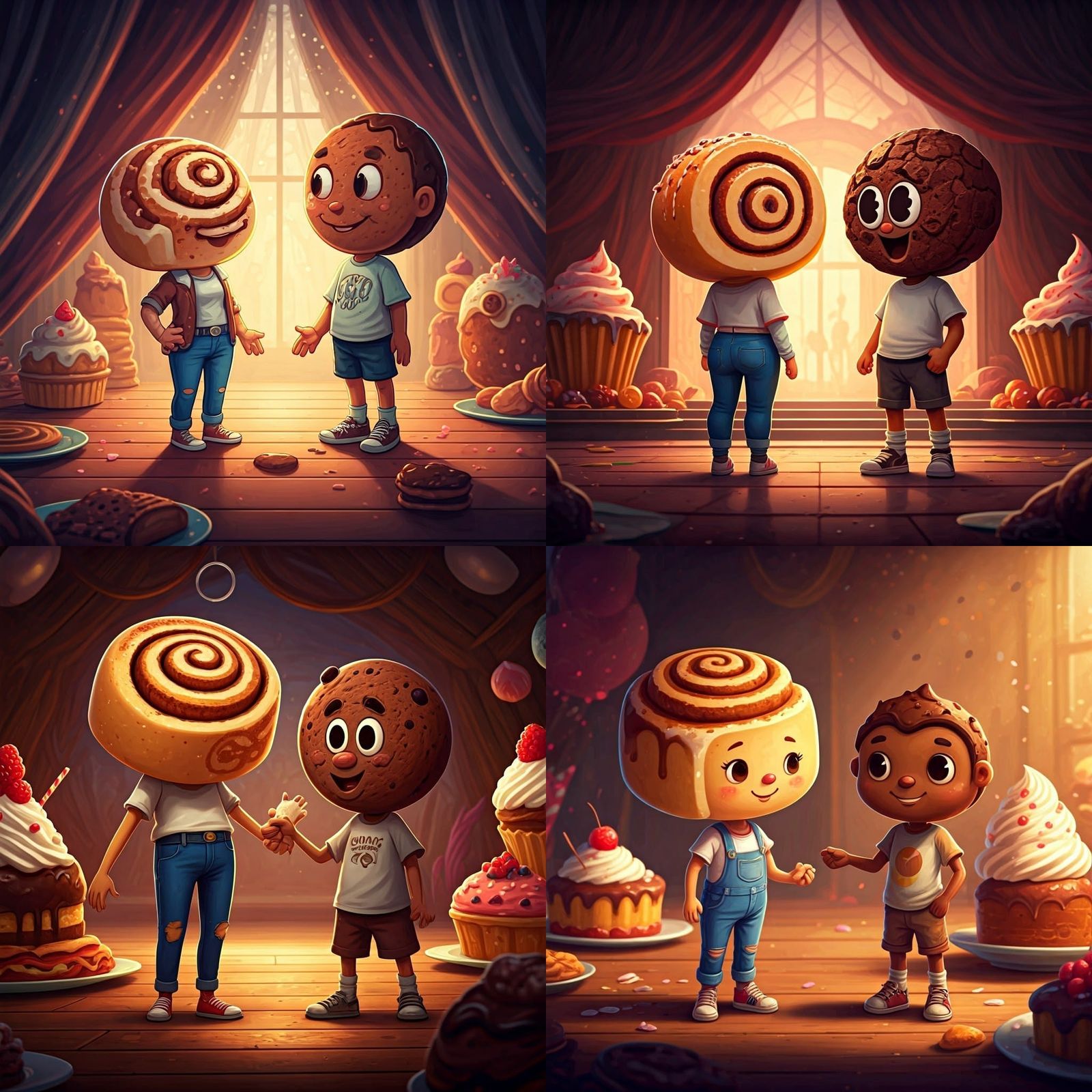 Cartoon Kids Party with Cinnamon Roll and Cookie