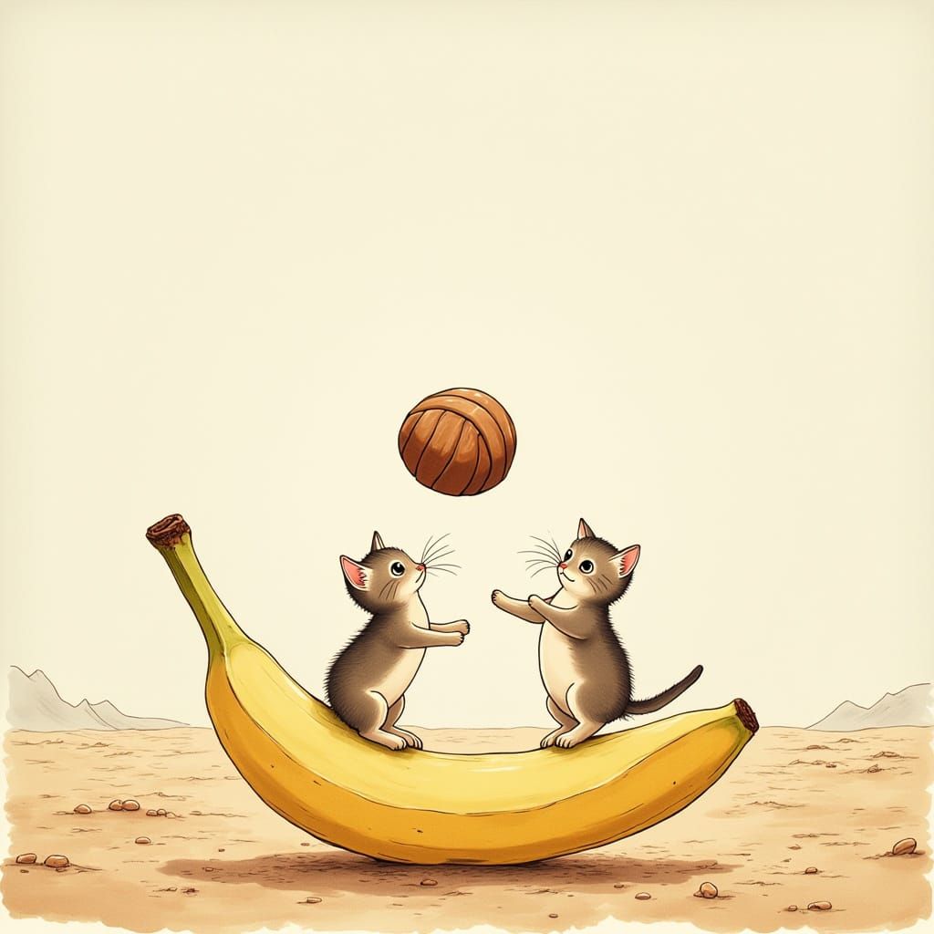 Kittens Play Volleyball On Banana