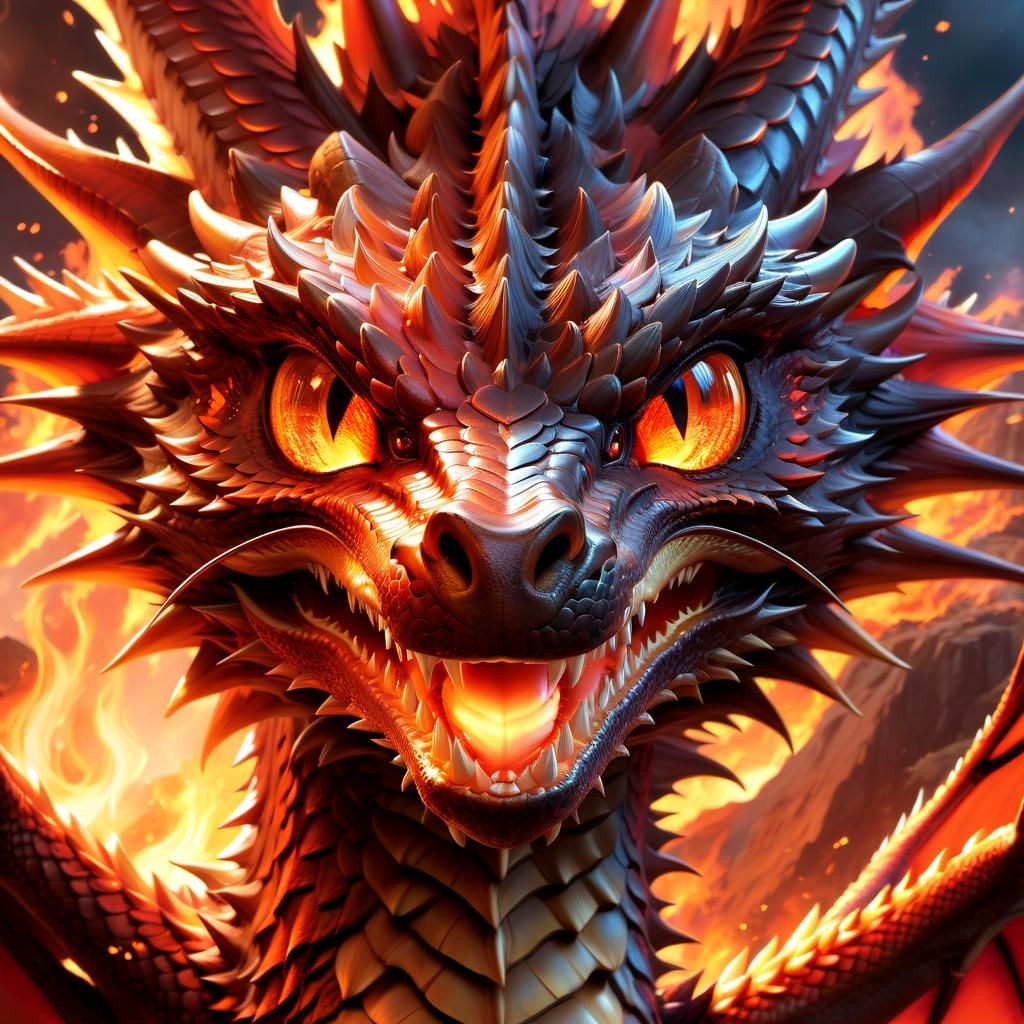 Magma Dragon Portrait with Hyperdetailed Eyes