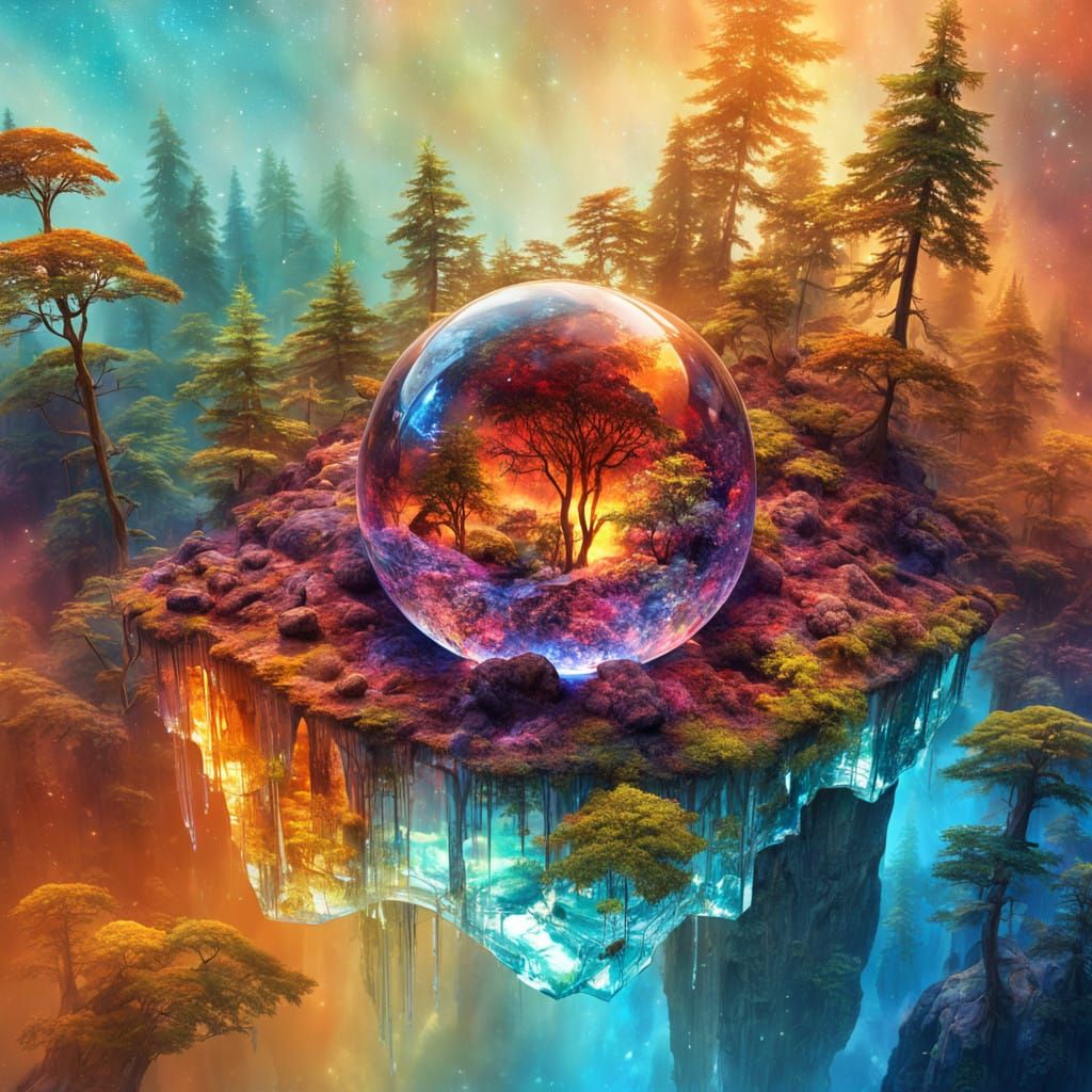 Sapphire Galaxy Within a Glass Orb in Epic Surrealism