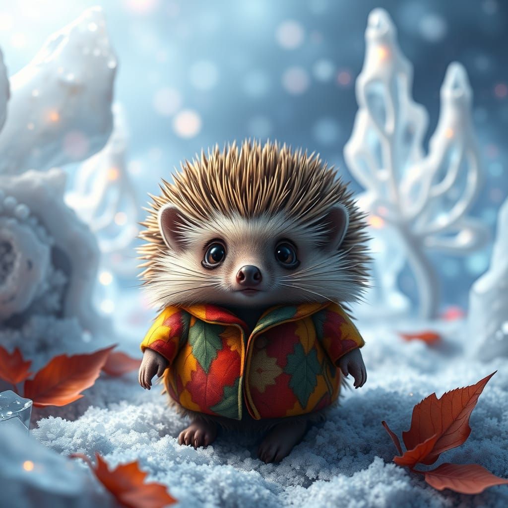 In this whimsical and enchanting illustration by Nicoletta Ceccoli, a baby hedgehog is the star, dressed in a vibrant ou...