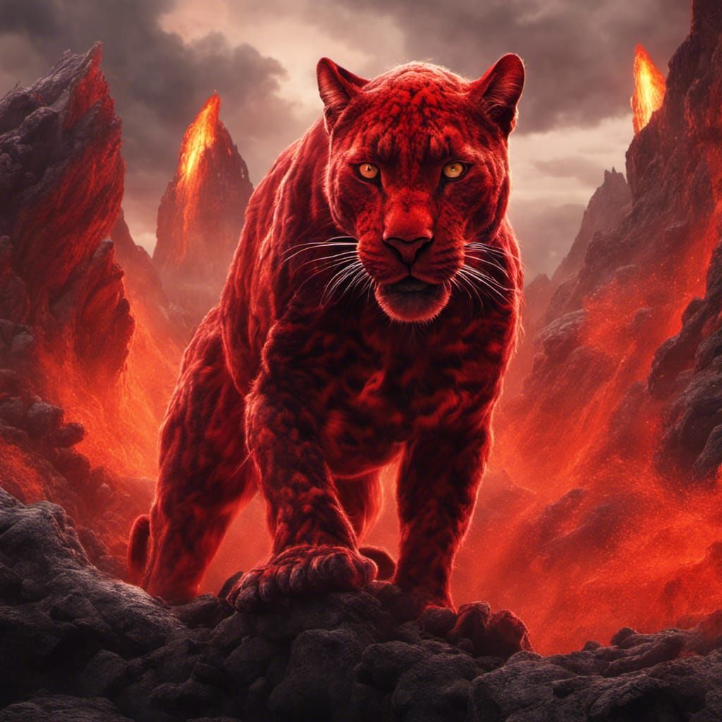 Red Volcano Panther Fantasy Concept Art