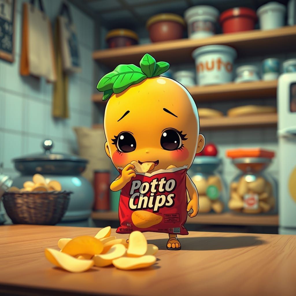 Chibi potato loves potatoes chips